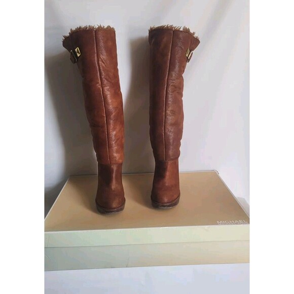 Michael Kors Calista Vicuna Distressed Suede High Knee Faux Fur Boots Size 7.5M - Picture 2 of 12